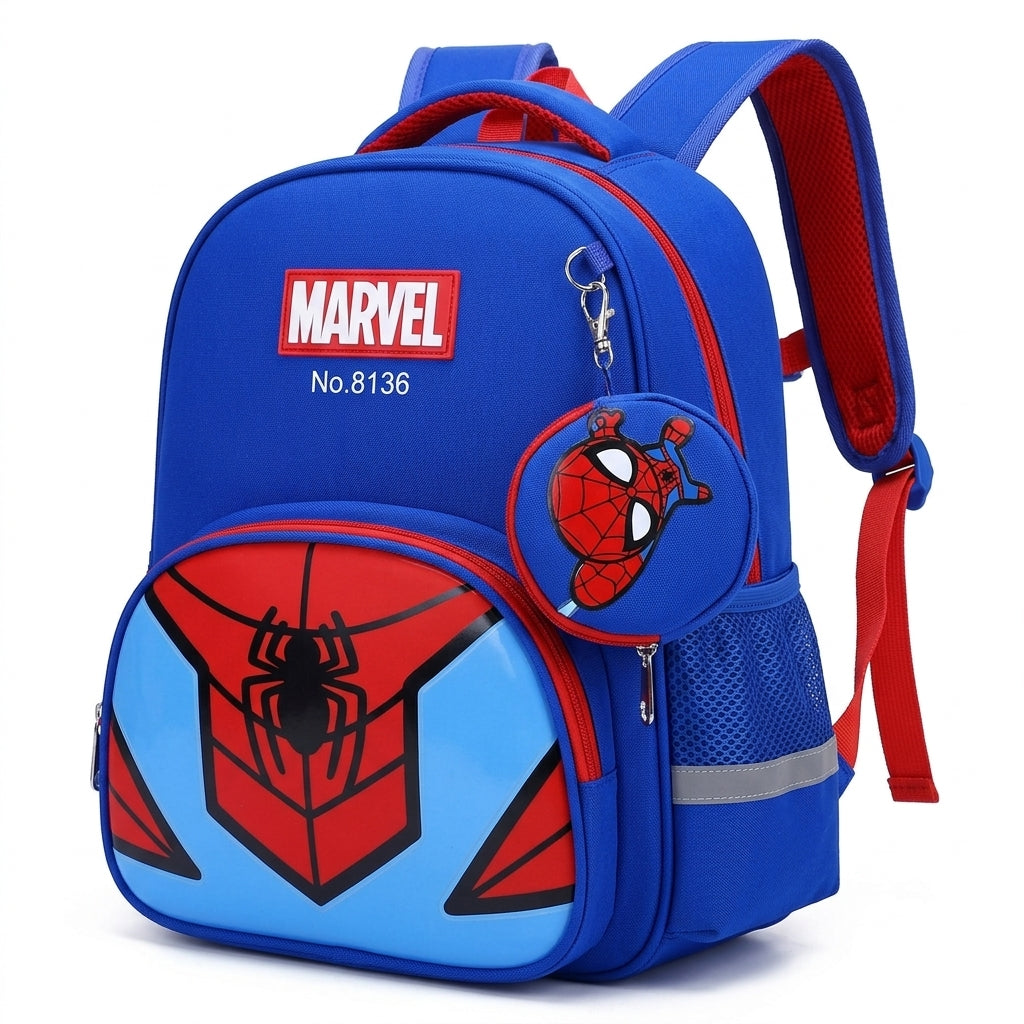 Sac à dos enfant Spider-Man bleu ciel 3D avec pochette